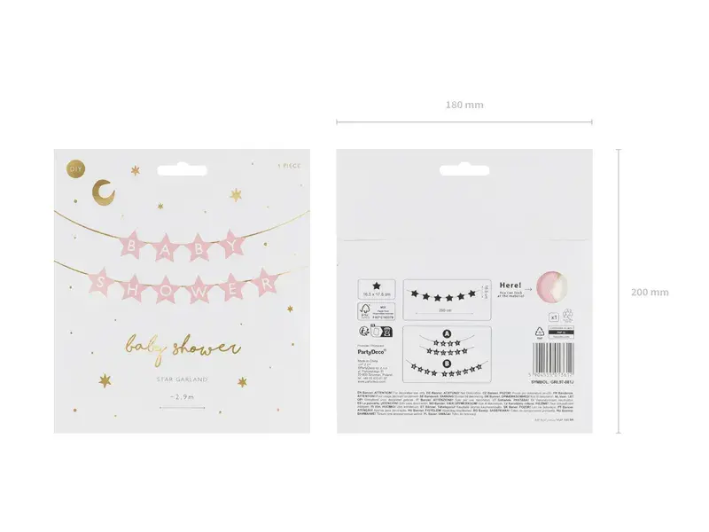 Baby shower stjerneguirlande i lyserød