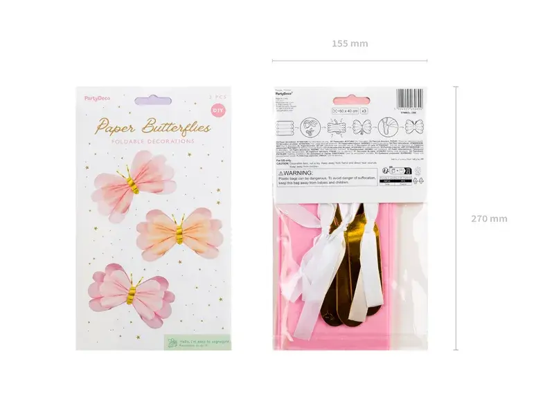 Sommerfulge 3 stk i papir XL