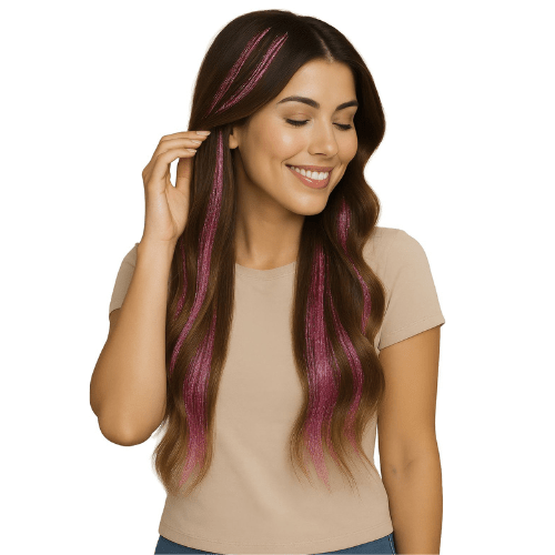 Hårextensions i glitter-lyserød