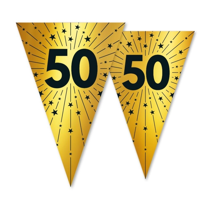 Guldbryllup flagguirlande med spidsflag