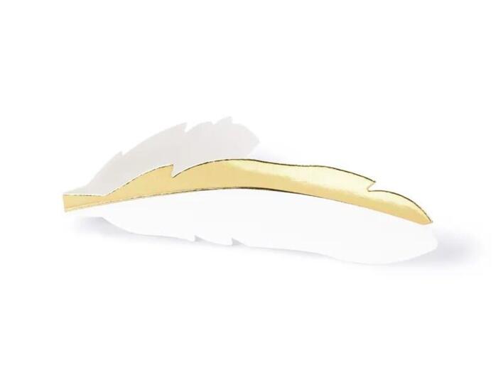 Bordkort fjer i hvid og guld