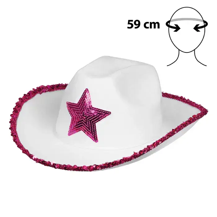Cowboy hat hvid med pailletstjerne