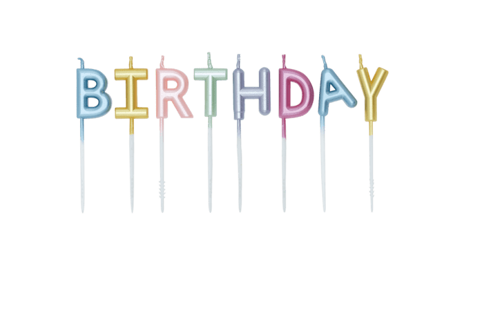 Kagelys HAPPY BIRTHDAY i mutifarvet perlemor