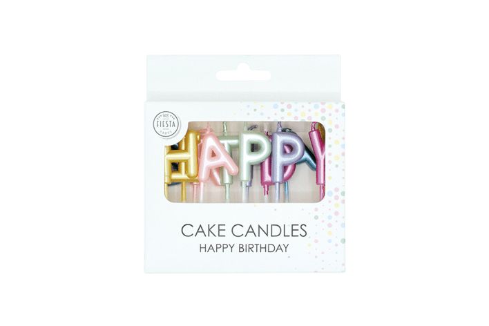 Kagelys HAPPY BIRTHDAY i mutifarvet perlemor