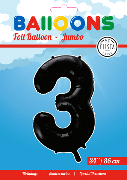 Folieballon 3 - Sort 86 cm