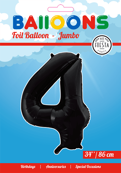 Folieballon 4 - Sort 86 cm