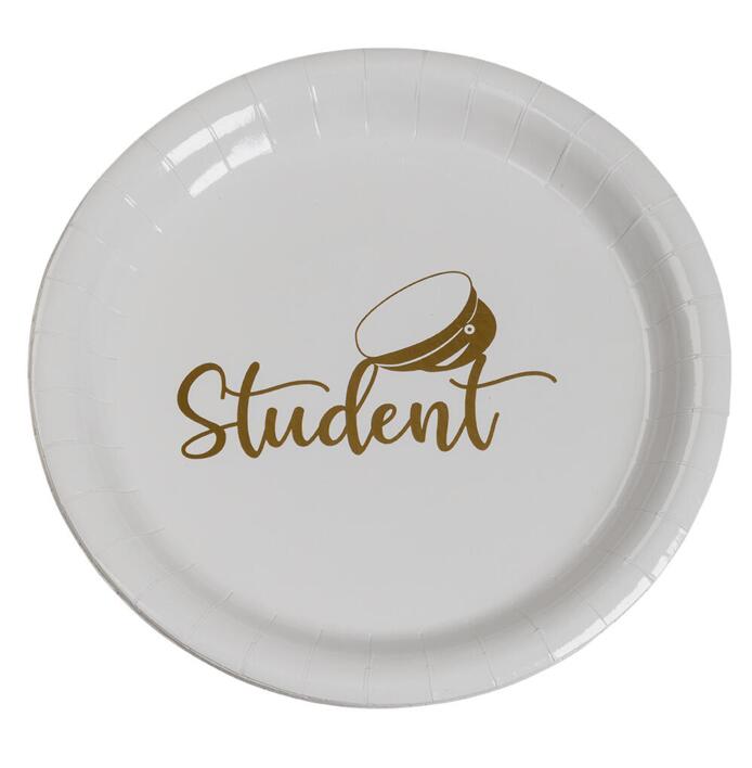 Student Paptallerken I Hvid og Guld - 23 cm