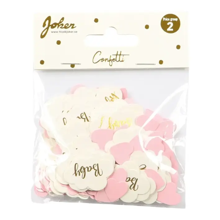 Konfetti med BABY skyer og lyserøde hjerter