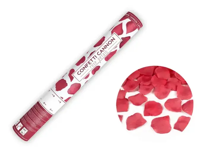 Konfettikanon røde rosenblade - 40 cm