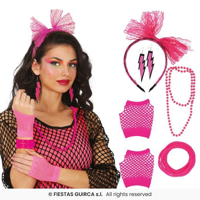 80'er sæt 5 dele - Neon pink