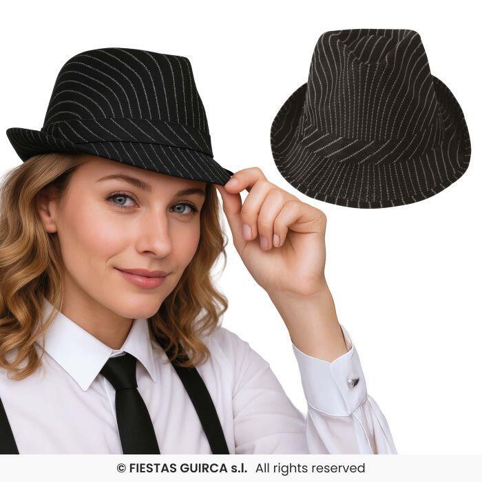 Gangster fedora sort med striber