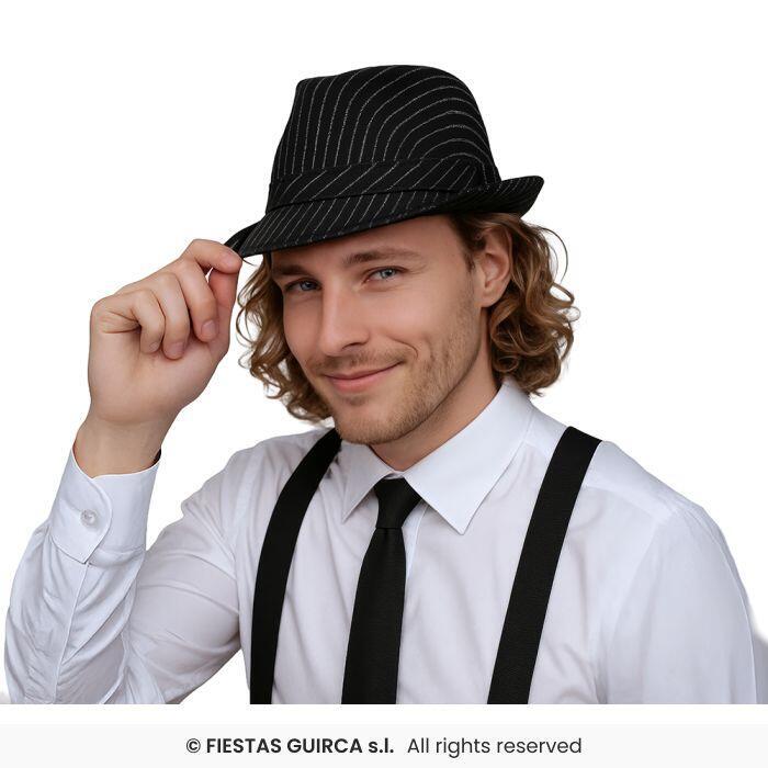Gangster fedora sort med striber