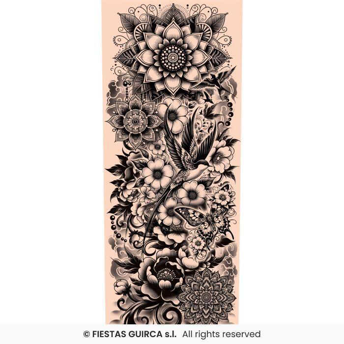 Tattoo ærme - black flowers