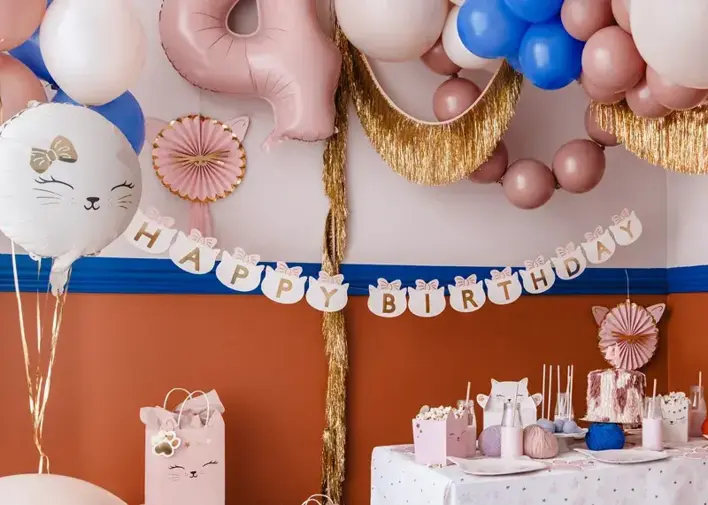Happy birthday guirlande med kattemotiv