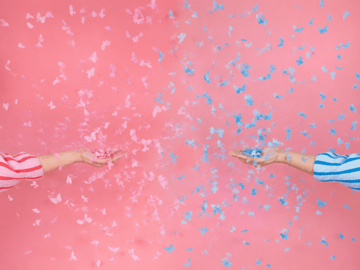 Gender reveal konfettirør med sommerfugle