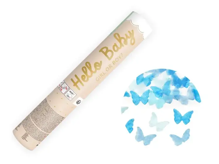 Gender reveal konfettirør med sommerfugle