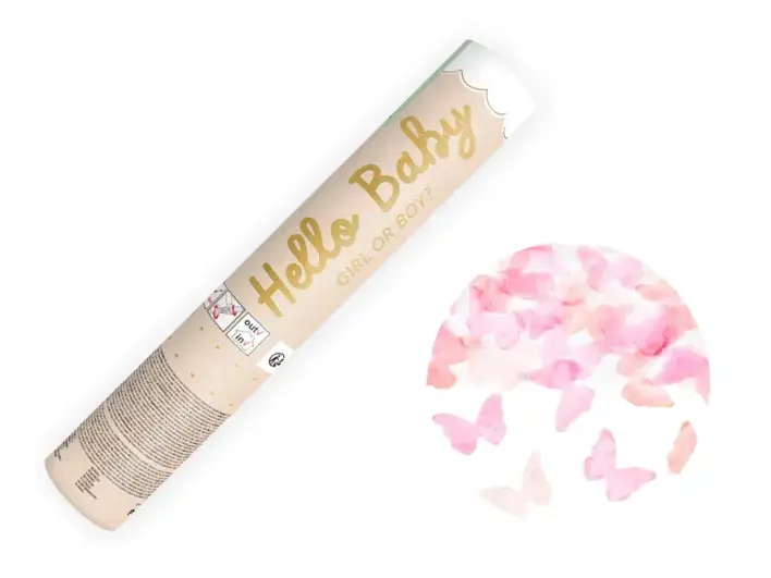 Gender reveal konfettirør med sommerfugle