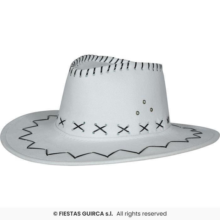 Cowboyhat - Hvid m. syninger