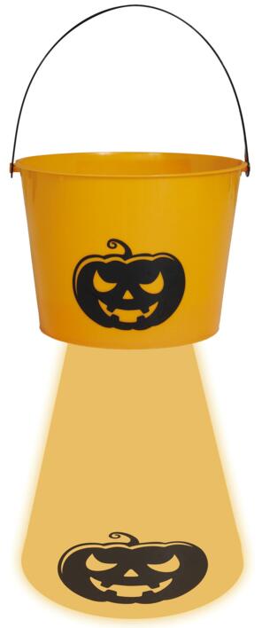 Trick or Treat spand i orange med græskar-lys