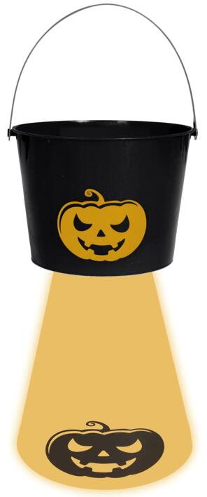 Trick or treat spand i sort med græskar-lys