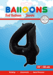 Folieballon 4 - Sort 86 cm