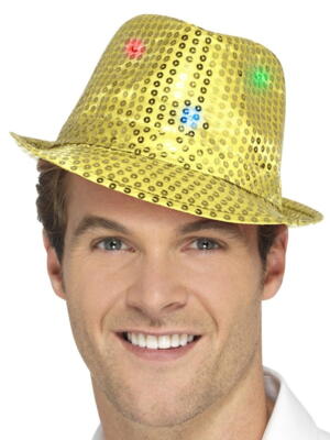 Palliet Hat guld med LED lys