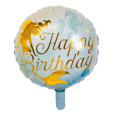 Havfrue folieballon med Happy Birthday