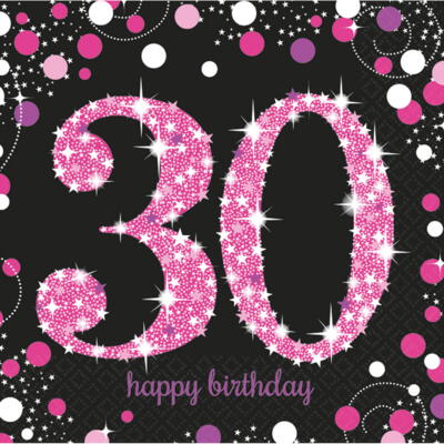 30 år Servietter - Sparkling pink