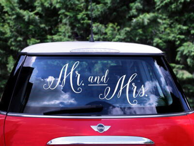 Brudebil stickers til vindue "Mr and Mrs"