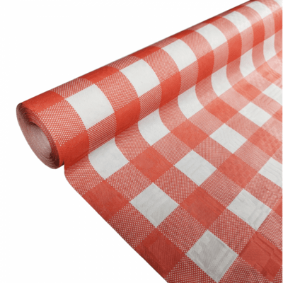 Papirdug med damask mønster i rød-hvid ternet