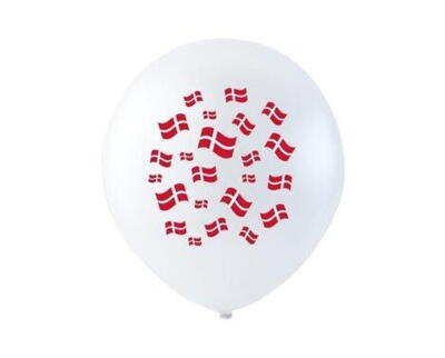 Ballon Hvid med Dannebrog 10 stk
