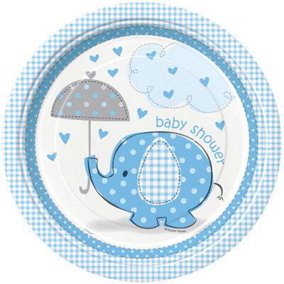 Tallerkener til baby shower, elefant blå