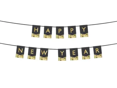 Happy new year banner i sort og guld