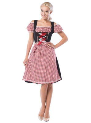 Oktoberfest kjole Anne-Ruth Rød/sort Lang