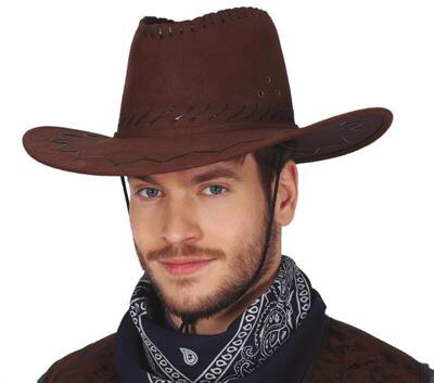 Mørkebrun cowboy hat med syninger