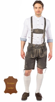 Lederhosen stengrå længde kort