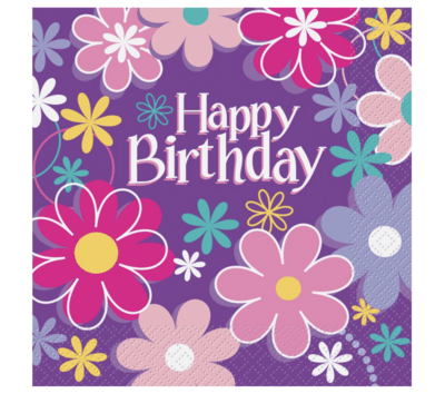 Happy birthday serviet med blomster