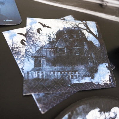 16 stk Servietter - Haunted forest - Blå/sort