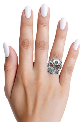 Skelet ring med røde øjne