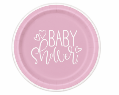 Tallerken til baby shower lyserød 8 stk
