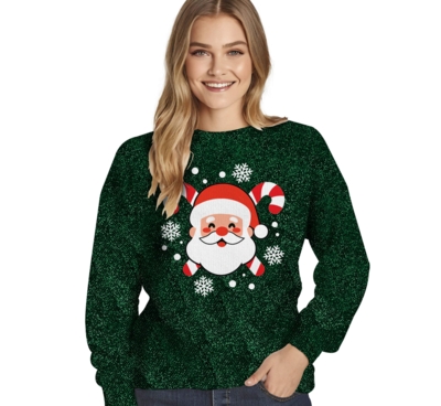 Julesweater med glitter - julemand - kvinde