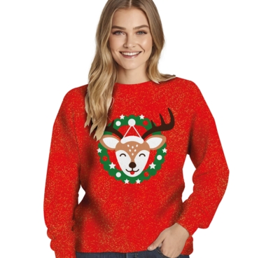 Julesweater med glitter - rensdyr - kvinde