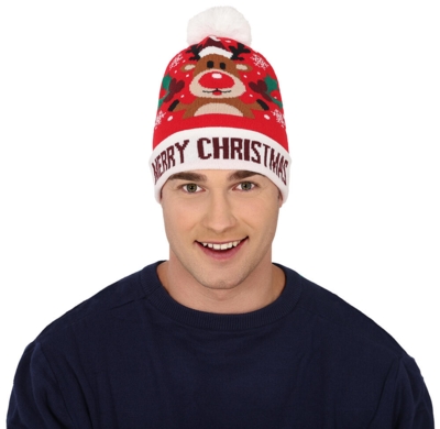 Strikket hue - rudolf - Juletema