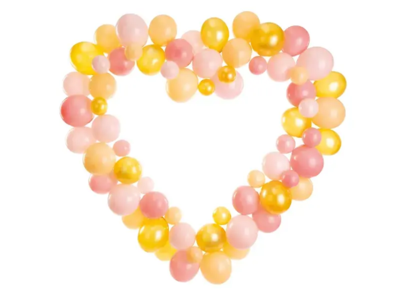 Ballonbue hjerte i rosa, fersken og guld