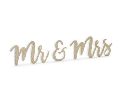 Mr & Mrs dekoration i guldglitter