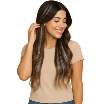 Hårextensions i sølv-glitter