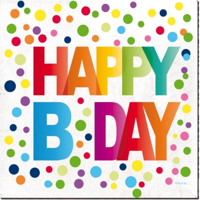 Happy B-Day servietter med kulørte dots