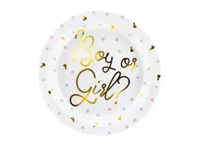 Boy or Girl tallerken i hvid med guldprint