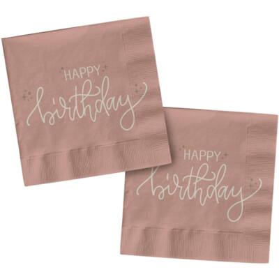 Happy Birthday servietter i gl. rosa