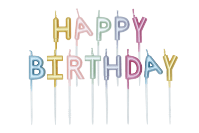 Kagelys HAPPY BIRTHDAY i mutifarvet perlemor